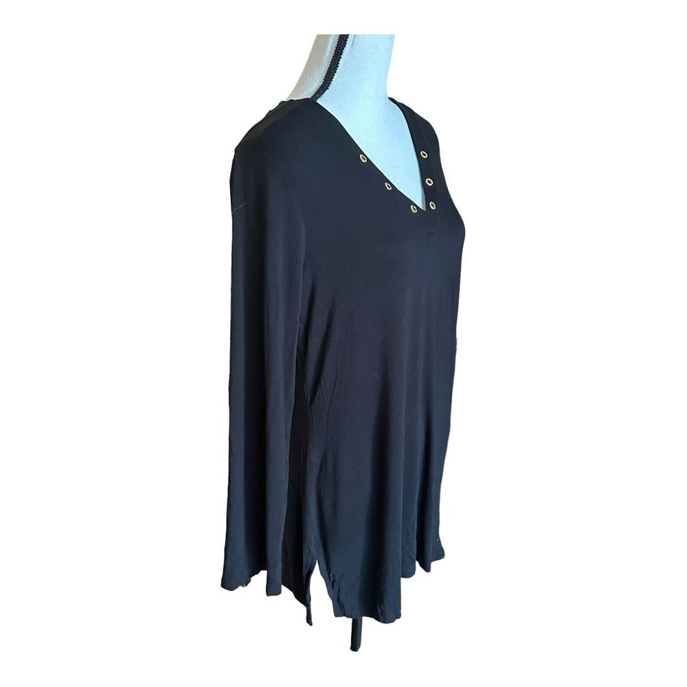 MICHAEL Michael‎ Kors Women's Black Top Blouse Gold Grommet Logo Sz Large - Picture 3 of 13
